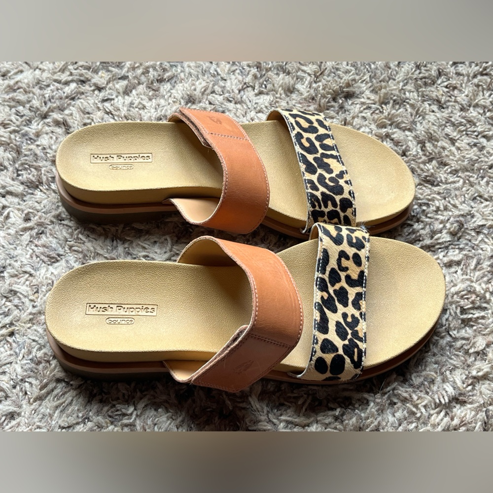 Hush Puppies Women’s Lilly 2 Band Slides USA Size 7 Wide Leopard Hook/Loop EUC - Picture 3 of 9